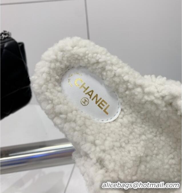 Super Quality Chanel Lambskin and Shearling Flat Mules 4.5cm 092348 White