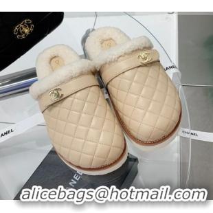 Low Price Chanel Lambskin and Shearling Flat Mules 4.5cm 092348 Apricot