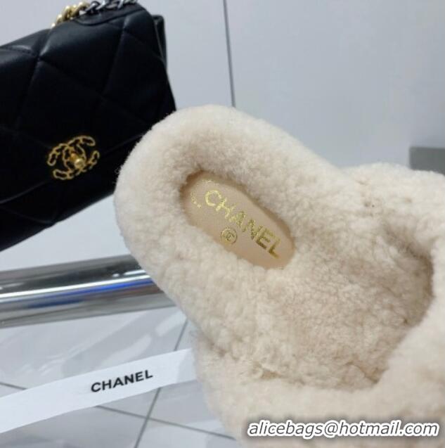 Low Price Chanel Lambskin and Shearling Flat Mules 4.5cm 092348 Apricot