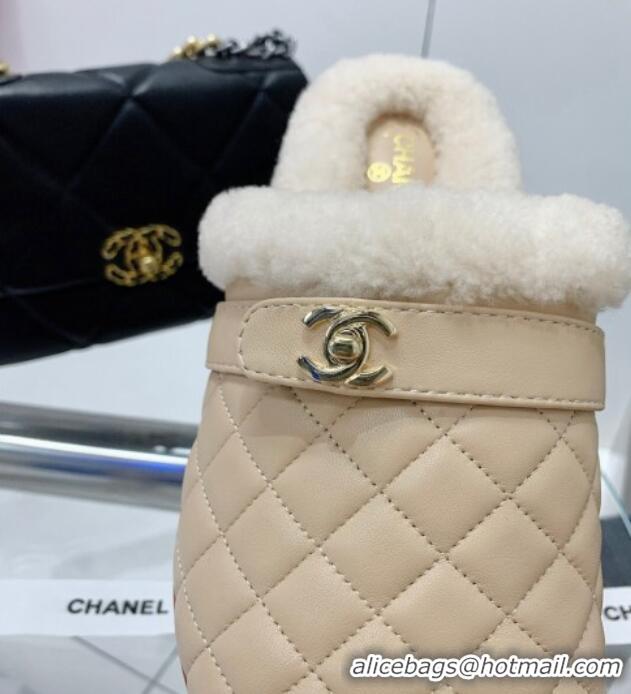 Low Price Chanel Lambskin and Shearling Flat Mules 4.5cm 092348 Apricot