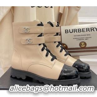 Discount Chanel Calfskin Ankle Boots with CC Strap 092352 Apricot