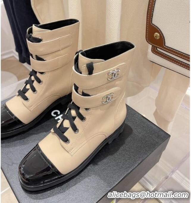 Discount Chanel Calfskin Ankle Boots with CC Strap 092352 Apricot