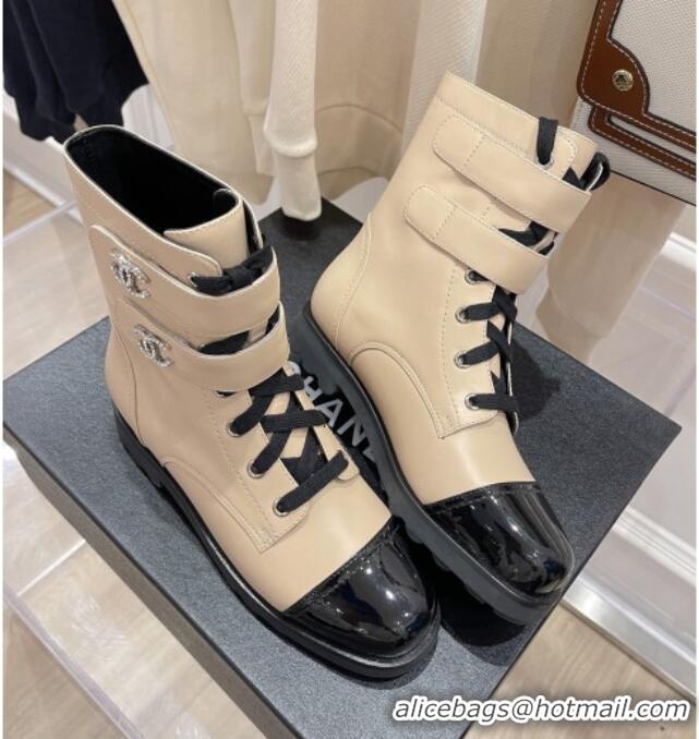 Discount Chanel Calfskin Ankle Boots with CC Strap 092352 Apricot