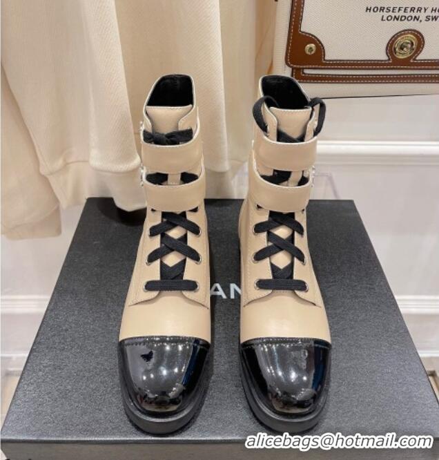 Discount Chanel Calfskin Ankle Boots with CC Strap 092352 Apricot