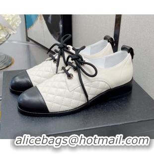 Perfect Chanel 19 Quilted Lambskin Lace-ups with CC Back 092355 White