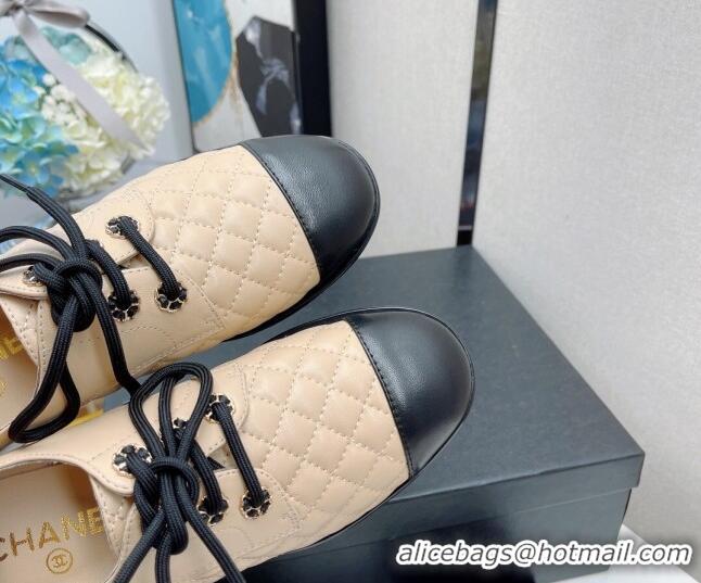 Grade Quality Chanel 19 Quilted Lambskin Lace-ups with CC Back 092355 Apricot