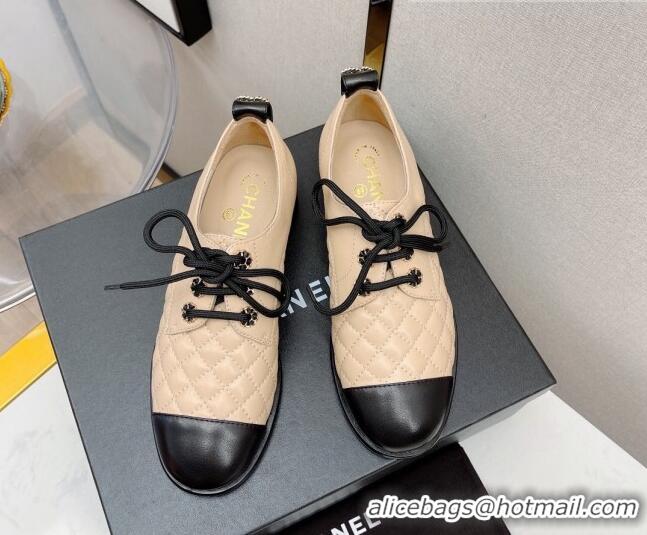 Grade Quality Chanel 19 Quilted Lambskin Lace-ups with CC Back 092355 Apricot