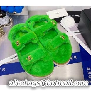 Comfortable Chanel Shearling Flat Sandals G35927 Green