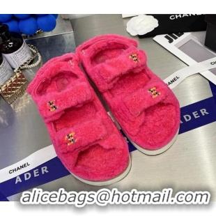 Low Cost Chanel Shearling Flat Sandals G35927 Hot Pink