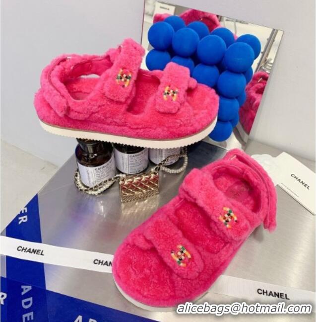 Low Cost Chanel Shearling Flat Sandals G35927 Hot Pink