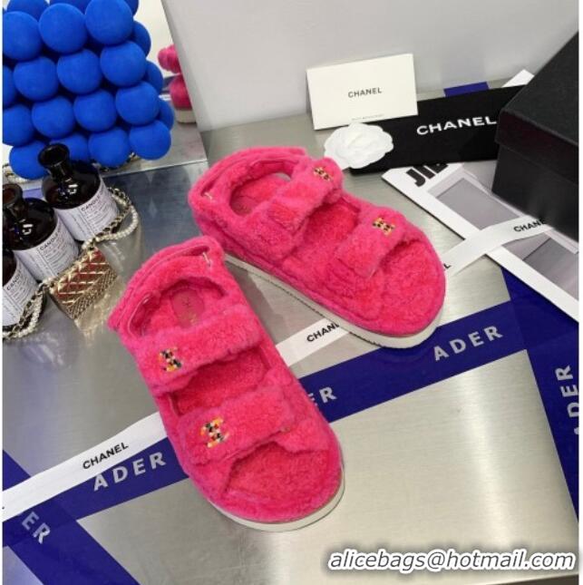 Low Cost Chanel Shearling Flat Sandals G35927 Hot Pink