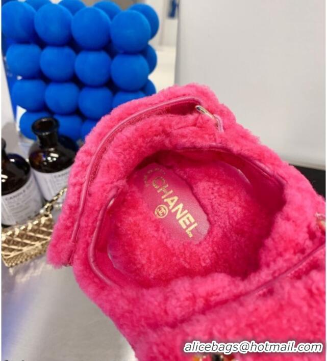 Low Cost Chanel Shearling Flat Sandals G35927 Hot Pink