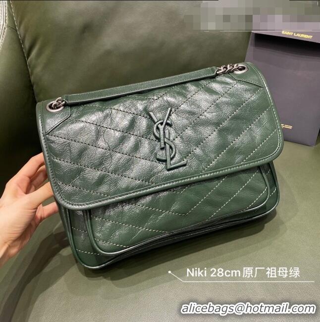 Discount Saint Laurent Niki Medium Bag in Crinkled Vintage Leather 633158 Emerald Green 2021