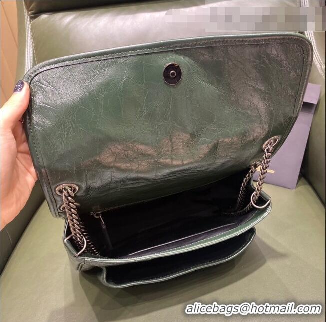 Discount Saint Laurent Niki Medium Bag in Crinkled Vintage Leather 633158 Emerald Green 2021