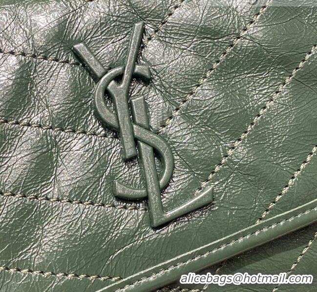 Discount Saint Laurent Niki Medium Bag in Crinkled Vintage Leather 633158 Emerald Green 2021