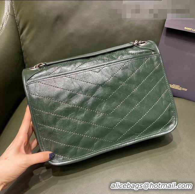 Discount Saint Laurent Niki Medium Bag in Crinkled Vintage Leather 633158 Emerald Green 2021