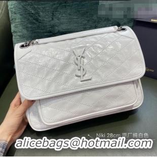 Cheapest Saint Laurent Niki Medium Bag in Crinkled Vintage Leather 633158 Pure White 2021