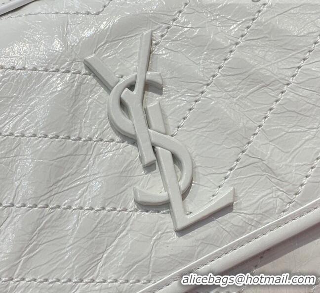 Cheapest Saint Laurent Niki Medium Bag in Crinkled Vintage Leather 633158 Pure White 2021