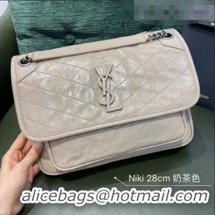 Promotional Saint Laurent Niki Medium Bag in Crinkled Vintage Leather 633158 Light Beige 2021