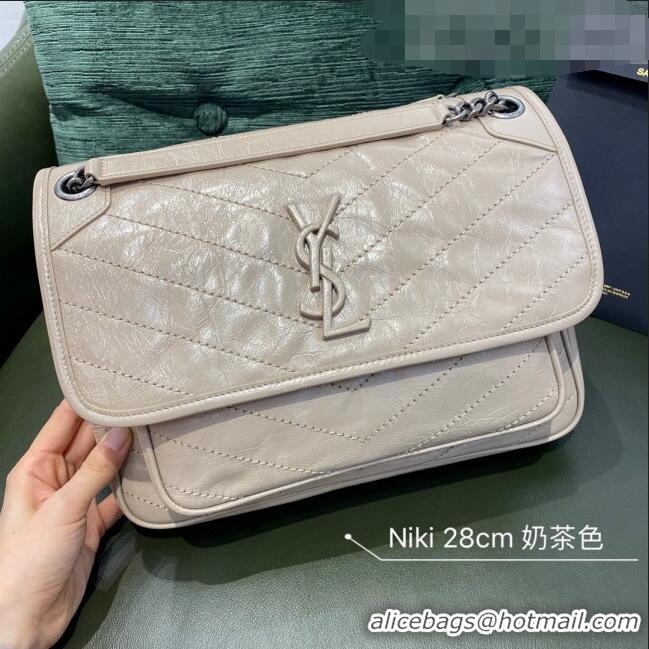 Promotional Saint Laurent Niki Medium Bag in Crinkled Vintage Leather 633158 Light Beige 2021