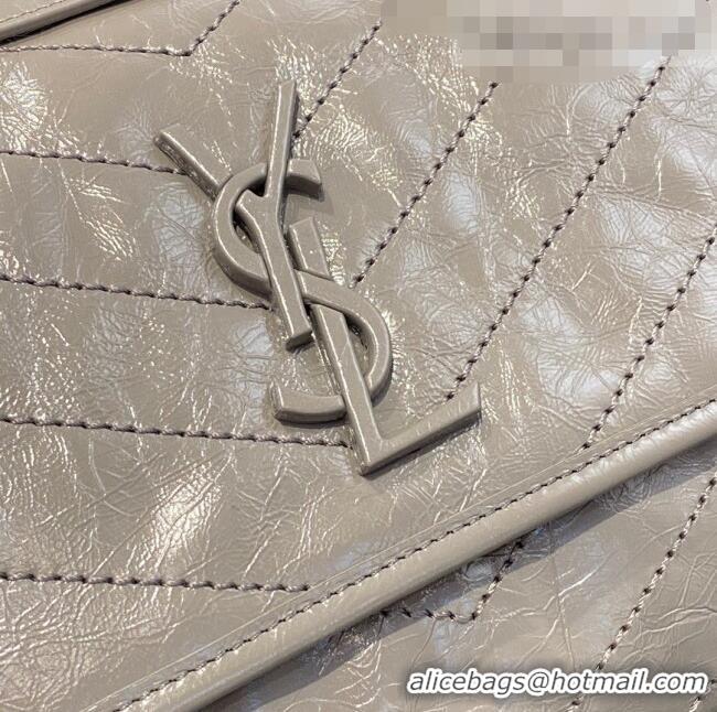 Shop Grade Saint Laurent Niki Medium Bag in Crinkled Vintage Leather 633158 Light Grey 2021