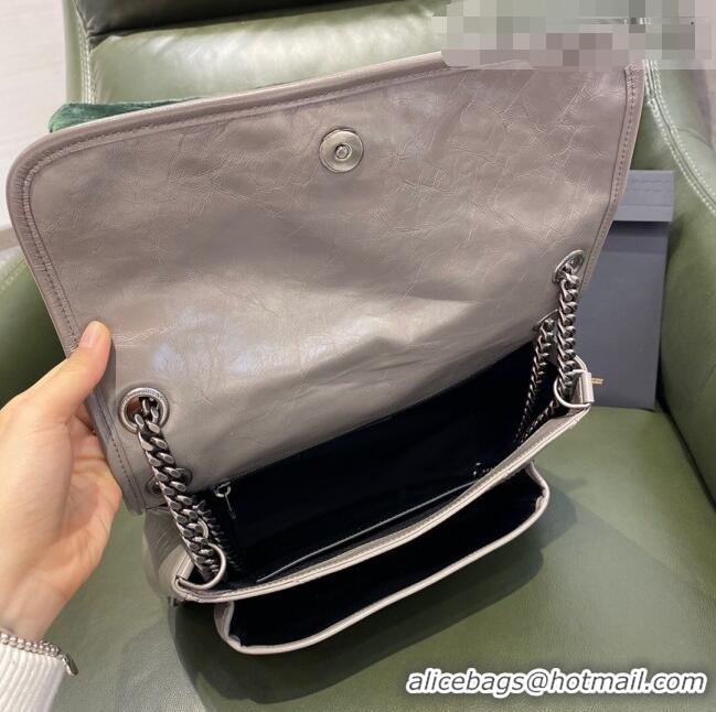 Shop Grade Saint Laurent Niki Medium Bag in Crinkled Vintage Leather 633158 Light Grey 2021