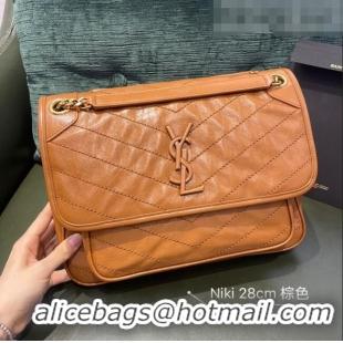 Most Popular Saint Laurent Niki Medium Bag in Crinkled Vintage Leather 633158 Tan Brown 2021