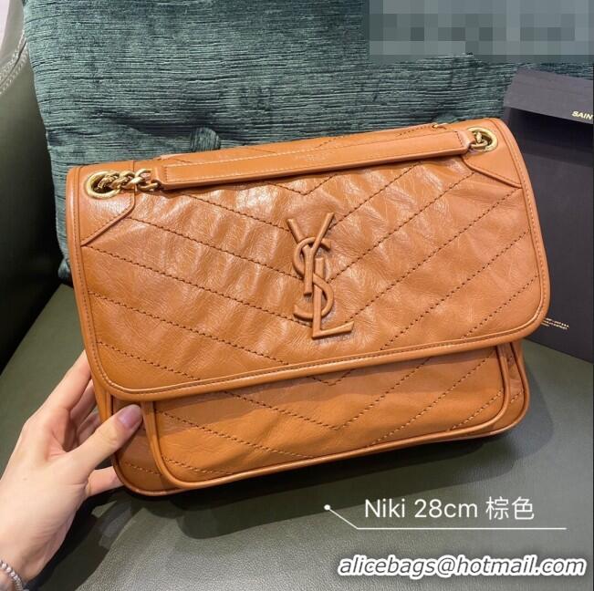 Most Popular Saint Laurent Niki Medium Bag in Crinkled Vintage Leather 633158 Tan Brown 2021