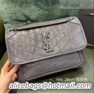 Famous Brand Saint Laurent Niki Medium Bag in Crinkled Vintage Leather 633158 Dark Grey 2021