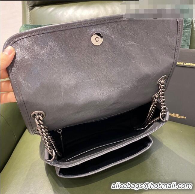 Famous Brand Saint Laurent Niki Medium Bag in Crinkled Vintage Leather 633158 Dark Grey 2021