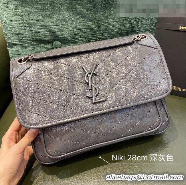 Famous Brand Saint Laurent Niki Medium Bag in Crinkled Vintage Leather 633158 Dark Grey 2021