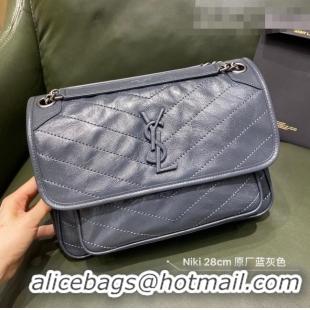 Well Crafted Saint Laurent Niki Medium Bag in Crinkled Vintage Leather 633158 Dusty Blue 2021