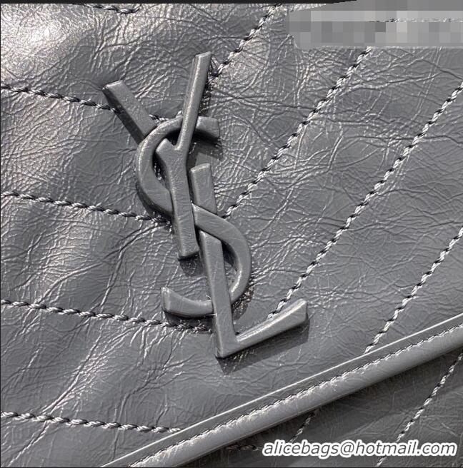 Well Crafted Saint Laurent Niki Medium Bag in Crinkled Vintage Leather 633158 Dusty Blue 2021