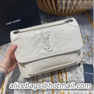 Low Cost Saint Laurent Niki Medium Bag in Crinkled Vintage Leather 633158 Cream White 2021