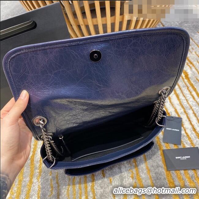 Top Quality Saint Laurent Niki Medium Bag in Crinkled Vintage Leather 633158 Navy Blue 2021