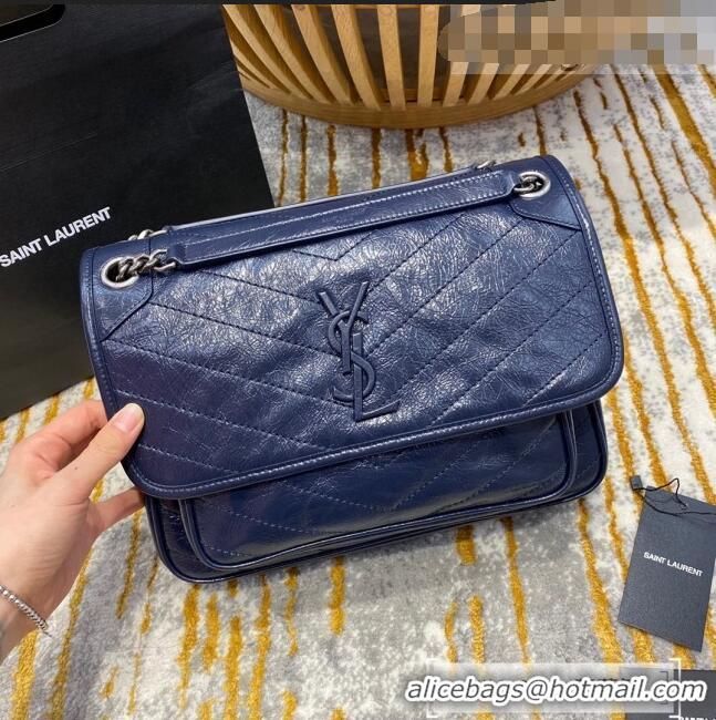 Top Quality Saint Laurent Niki Medium Bag in Crinkled Vintage Leather 633158 Navy Blue 2021