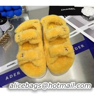 Fashion Chanel Shearling Flat Sandals G35927 Yellow