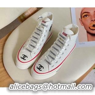 Fashion Chanel x Converse Canvas Pearl Allover High-top Sneakers 092367 White/Red