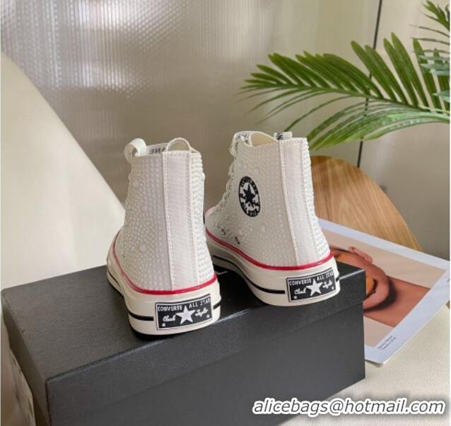 Fashion Chanel x Converse Canvas Pearl Allover High-top Sneakers 092367 White/Red