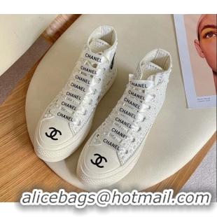 Luxury Chanel x Converse Canvas Pearl Allover High-top Sneakers 092367 White/Black