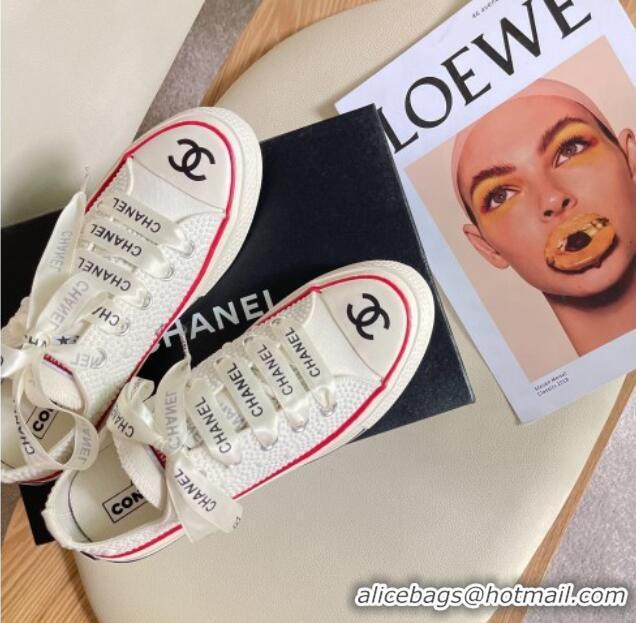 Luxurious Chanel x Converse Canvas Pearl Allover Low-top Sneakers White/Red 092369