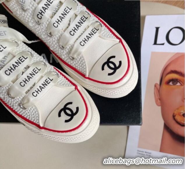 Luxurious Chanel x Converse Canvas Pearl Allover Low-top Sneakers White/Red 092369