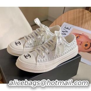 Cheap Price Chanel x Converse Canvas Pearl Allover Low-top Sneakers White/Black 092370