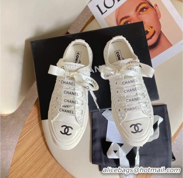 Cheap Price Chanel x Converse Canvas Pearl Allover Low-top Sneakers White/Black 092370