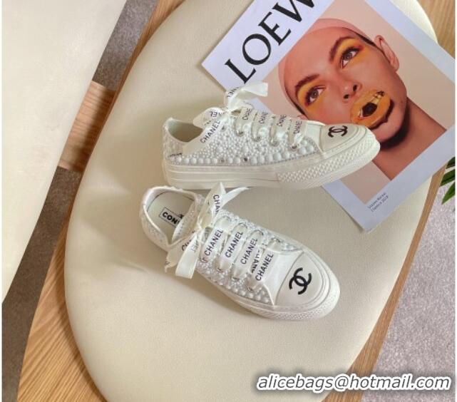 Cheap Price Chanel x Converse Canvas Pearl Allover Low-top Sneakers White/Black 092370