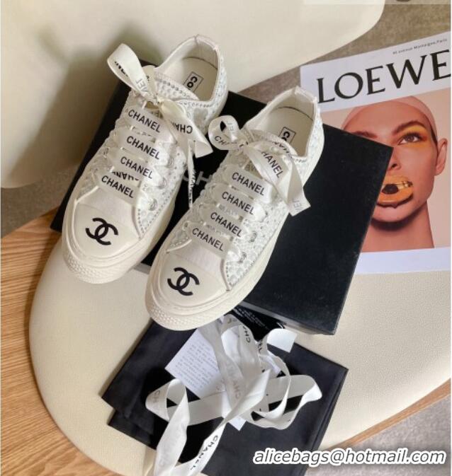 Cheap Price Chanel x Converse Canvas Pearl Allover Low-top Sneakers White/Black 092370