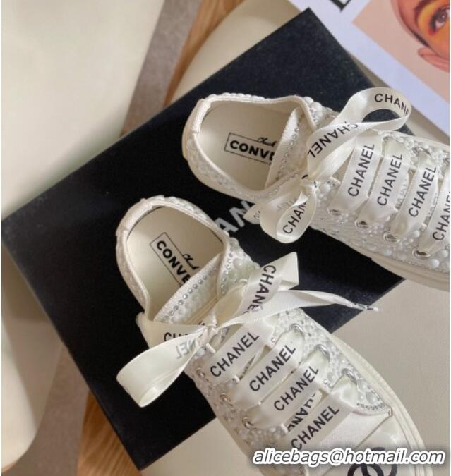 Cheap Price Chanel x Converse Canvas Pearl Allover Low-top Sneakers White/Black 092370