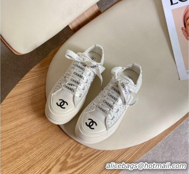 Cheap Price Chanel x Converse Canvas Pearl Allover Low-top Sneakers White/Black 092370