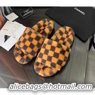 Shop Duplicate Chanel Wool Check Flat Sandals Brown 092376