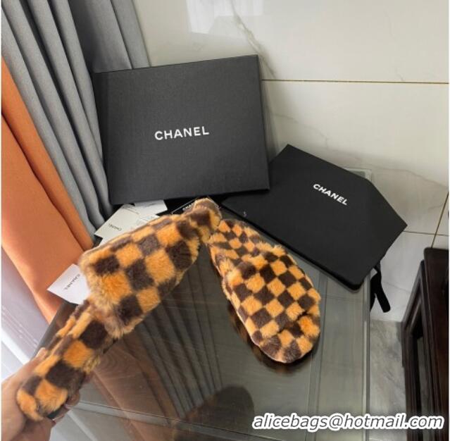 Shop Duplicate Chanel Wool Check Flat Sandals Brown 092376